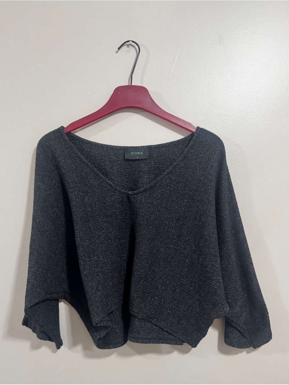 STORIA Black Knit Dolman Sleeve V Neck Sweater Top Minimalist Cozy